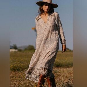 Billabong Boho Maxi Dress in Cream and Brown